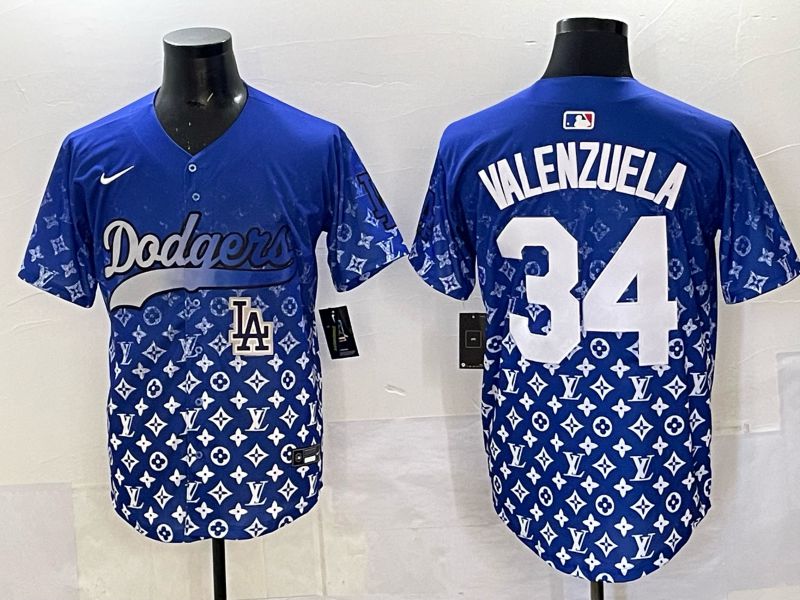 Men Los Angeles Dodgers 34 Valenzuela Blue Nike 2025 MLB jersey 09